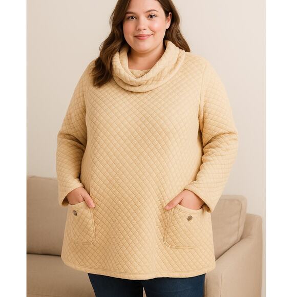 Soft Surroundings Plus Quilted Tunic Pullover Sweater 2X Women Beige Textured - Picture 1 of 10